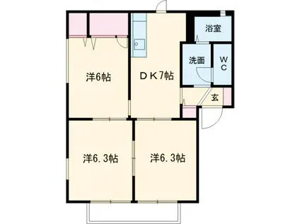 タウンハイツ東峰C棟(3DK/1階)の間取り写真