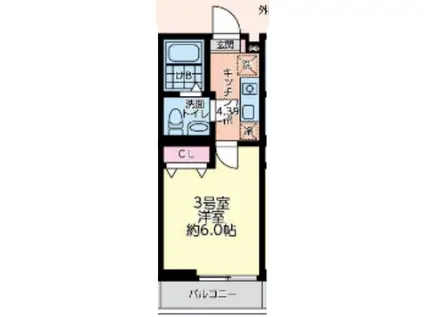 シティハイツ中央林間(1K/2階)の間取り写真