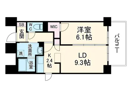 ブリリアント同心(1LDK/9階)の間取り写真