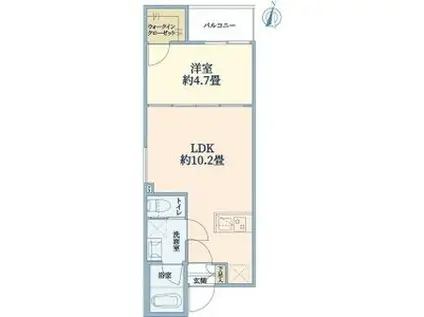 ウェルスクエア豊中本町(1LDK/3階)の間取り写真