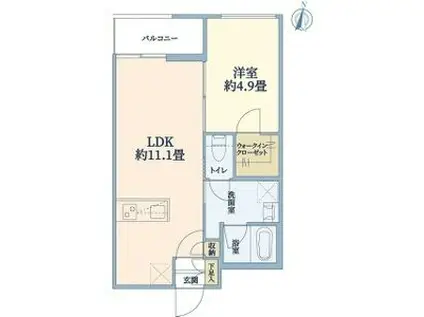 ウェルスクエア豊中本町(1LDK/1階)の間取り写真