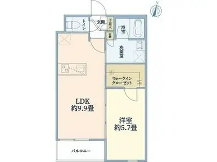 ウェルスクエア豊中本町(1LDK/1階)の間取り写真