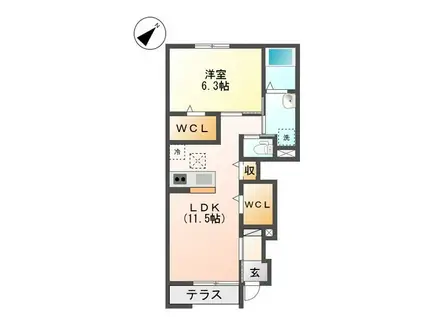 ルミエールドゥース(1LDK/1階)の間取り写真