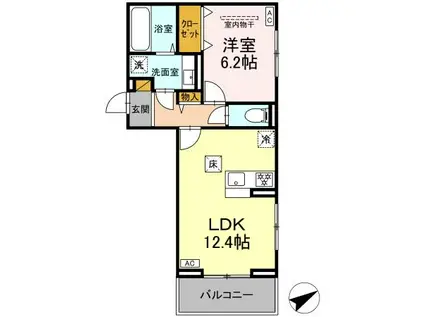 N・D-ROOM IIDACHOU B棟(1LDK/1階)の間取り写真