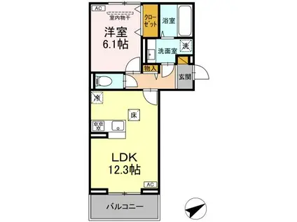 N・D-ROOM IIDACHOU B棟(1LDK/1階)の間取り写真