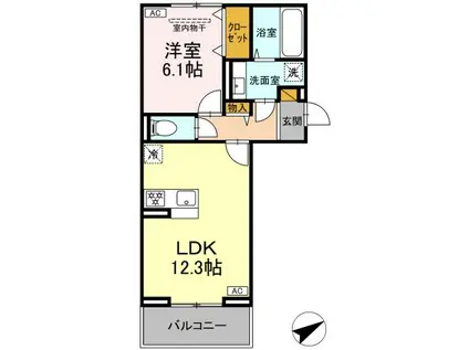 N・D-ROOM IIDACHOU B棟(1LDK/3階)の間取り写真