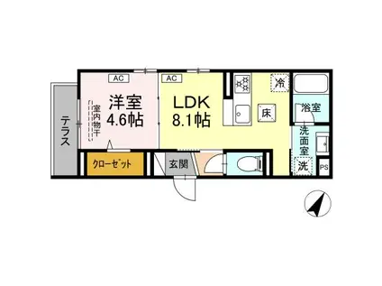 フラクタス南林間(1LDK/1階)の間取り写真