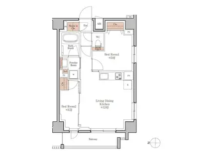 ジオエント四条大宮(2LDK/6階)の間取り写真