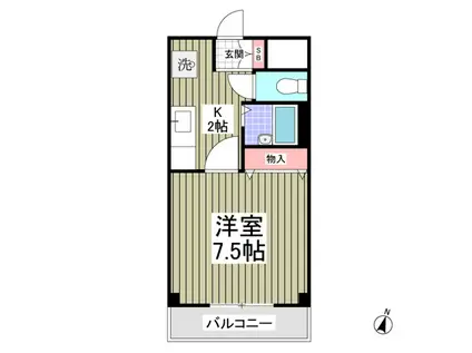 東武伊勢崎・大師線 谷塚駅 徒歩13分 3階建 築27年(1K/2階)の間取り写真