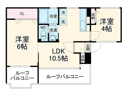 セザール第2海名(2LDK/4階)の間取り写真