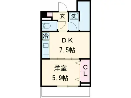 プラティーヌ碑文谷(1DK/2階)の間取り写真