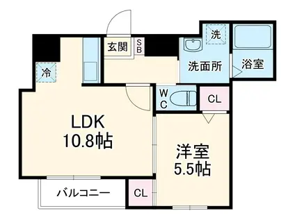 カルムセゾン(1LDK/2階)の間取り写真