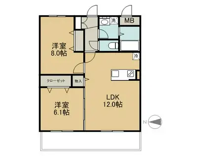 ラグゼナ千現(2LDK/4階)の間取り写真