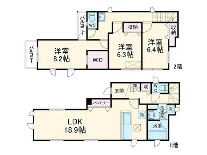 小田急電鉄江ノ島線 善行駅 徒歩6分 2階建 築2年(3LDK)の間取り写真