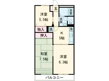 グリーンパールA・B(3K/3階)の間取り写真