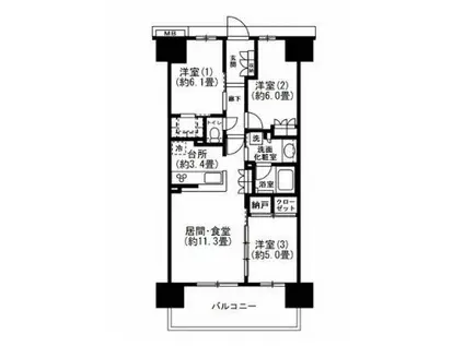 ミハマシティ検見川浜Ⅱ街区(3LDK/2階)の間取り写真