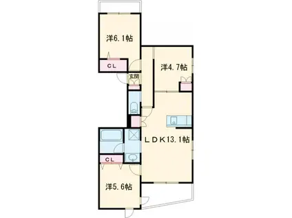 ヴィラ ルミエール2(3LDK/1階)の間取り写真