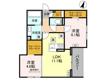 D-ROOM北越谷3丁目PJ B棟(2LDK/3階)の間取り写真