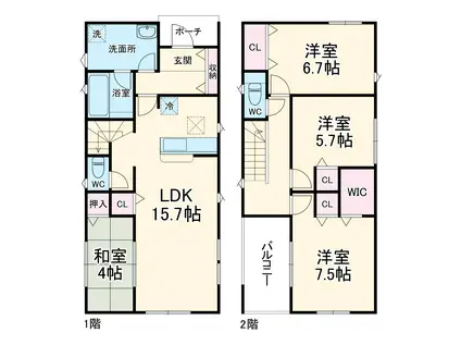 東海道本線 西岐阜駅 徒歩18分 2階建 築2年(4LDK)の間取り写真
