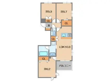 ヴィラ ルミエール2(3LDK/3階)の間取り写真