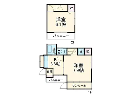 東武伊勢崎・大師線 草加駅 徒歩29分 2階建 築59年(2K)の間取り写真