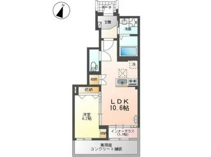 ベル・アンジュ(1LDK/1階)の間取り写真