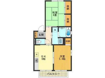 アルカディア(2DK/2階)の間取り写真