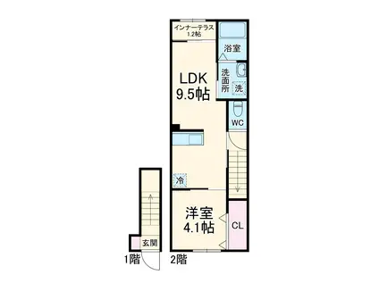 豊中市螢池中町アパート(1LDK/2階)の間取り写真