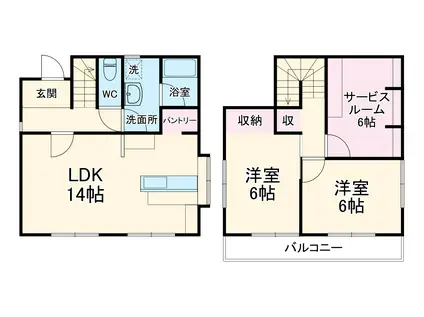 西武池袋・豊島線 入間市駅 徒歩33分 2階建 築48年(2SDK)の間取り写真