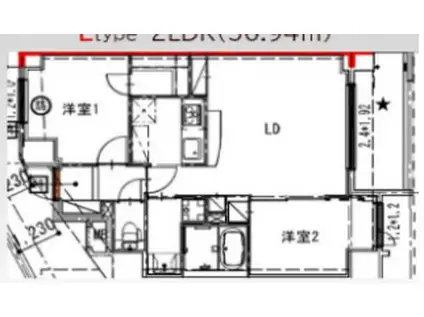 八王子計画(2LDK/9階)の間取り写真