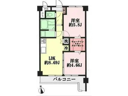 ビッグ武蔵野田無(2LDK/5階)の間取り写真