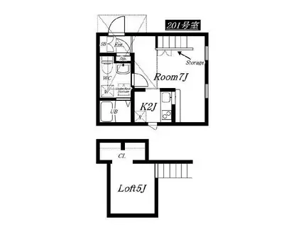 PRIMA ART 海老名(1K/2階)の間取り写真