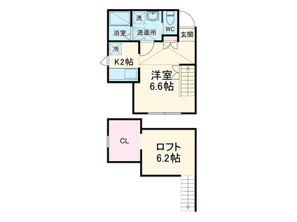 PRIMA ART 海老名(1K/2階)の間取り写真