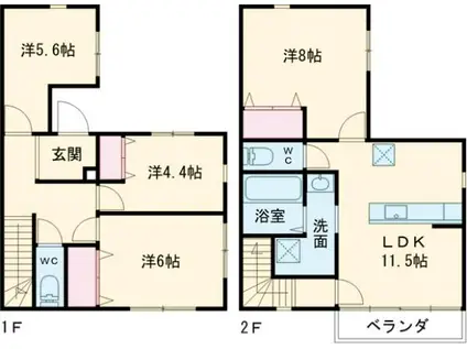 上越線 高崎問屋町駅 徒歩18分 2階建 築1年(4LDK)の間取り写真