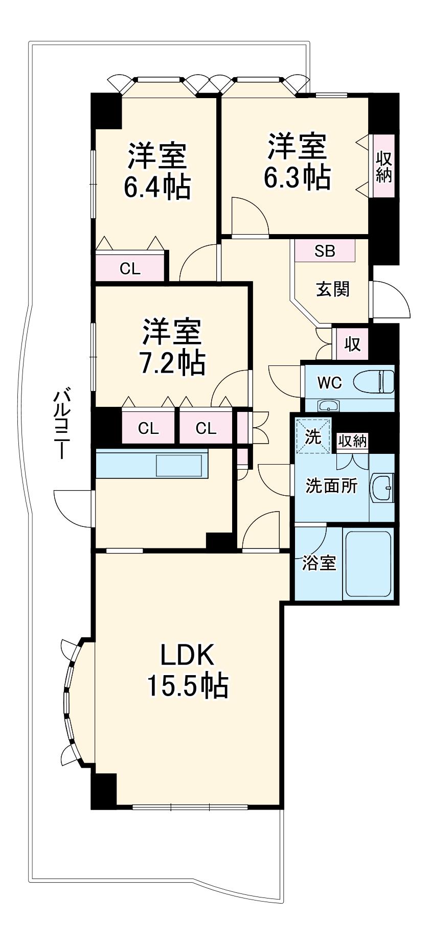 磯子台スカイマンション(3LDK/5階)の間取り写真