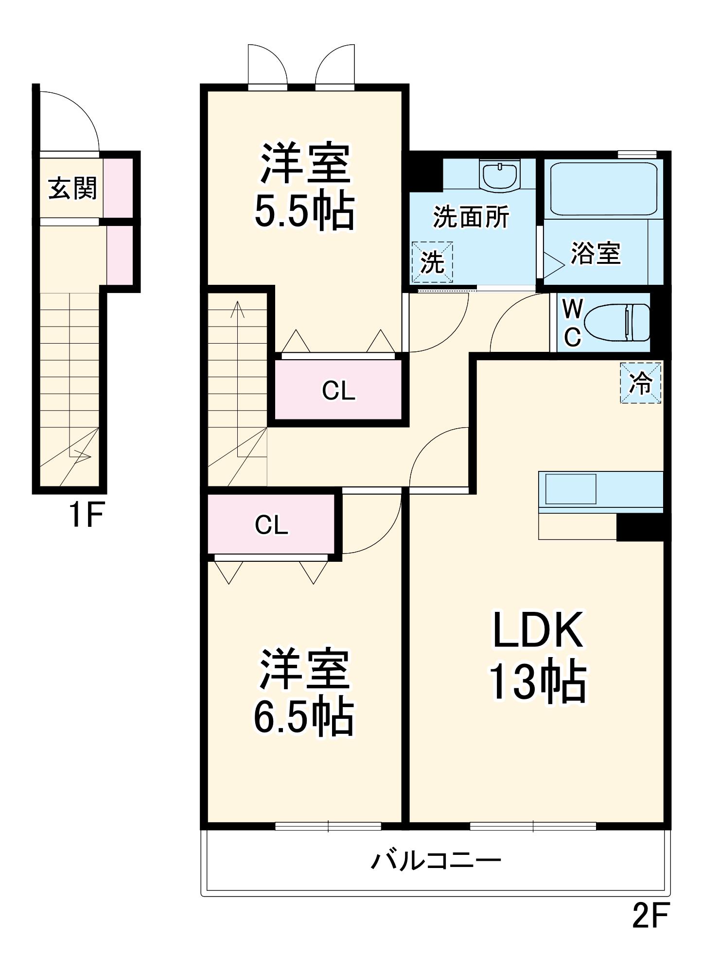ポラリスF Ⅰ(2LDK/2階)の間取り写真