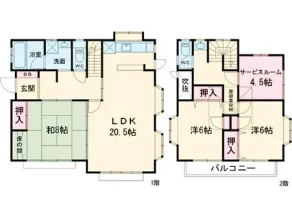 西武鉄道拝島線 玉川上水駅 徒歩5分 2階建 築29年(3SLDK)の間取り写真