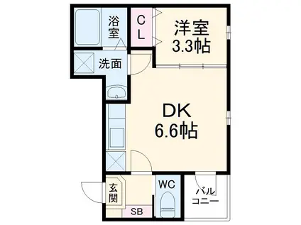 ハーモニーテラス中村中町Ⅳ(1DK/3階)の間取り写真