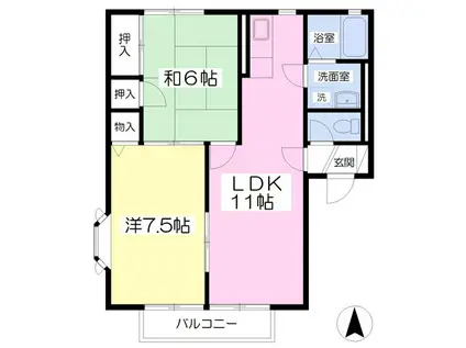 グリーンパレスB(2LDK/2階)の間取り写真