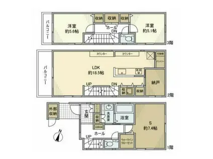 東急大井町線 大岡山駅 徒歩7分 3階建 築7年(2SLDK)の間取り写真