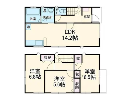 東武鉄道東上線 鶴ケ島駅 徒歩14分 2階建 新築(3LDK)の間取り写真