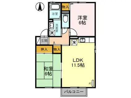 ルミエールC棟(2LDK/2階)の間取り写真