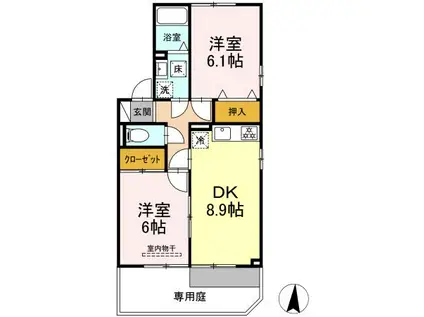 リヴェール(2DK/1階)の間取り写真