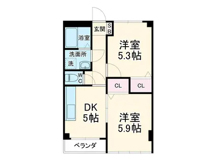 オリオン大府(2DK/3階)の間取り写真