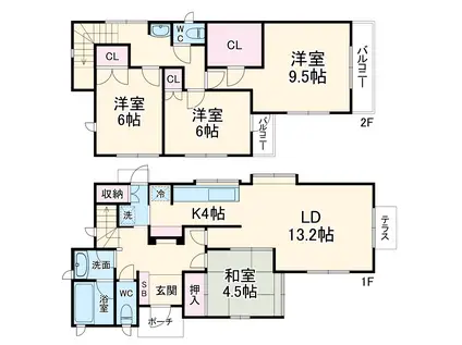 千代田・常磐緩行線 北柏駅 徒歩17分 2階建 築30年(4LDK)の間取り写真