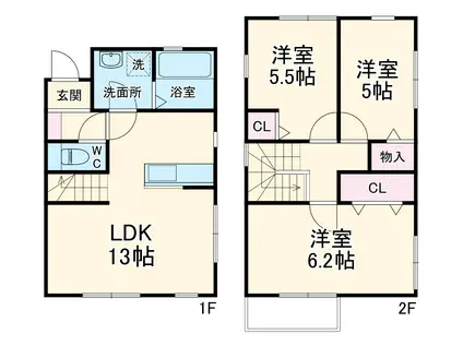 名鉄三河線 重原駅 徒歩9分 2階建 築1年(3LDK)の間取り写真
