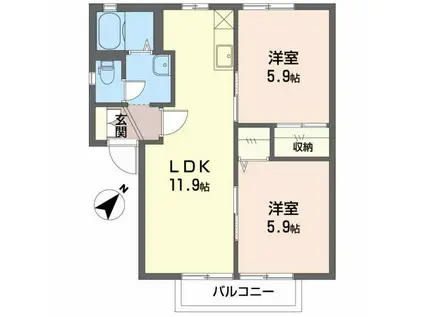 シプレーヌ大村 A(2LDK/1階)の間取り写真