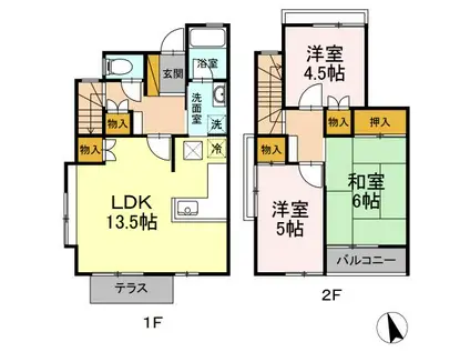 長浦駅前ハイツ C(3LDK/1階)の間取り写真