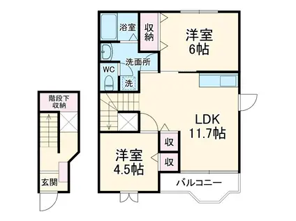 VILLA AMITY E(2LDK/2階)の間取り写真