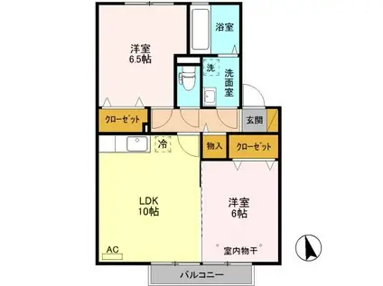 コスミオンB(2LDK/2階)の間取り写真